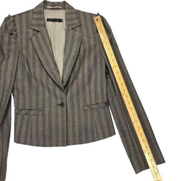 Development Wool Blazer Womens Size 6 Brown Striped Single Button Classic Jacket - Picture 13 of 16